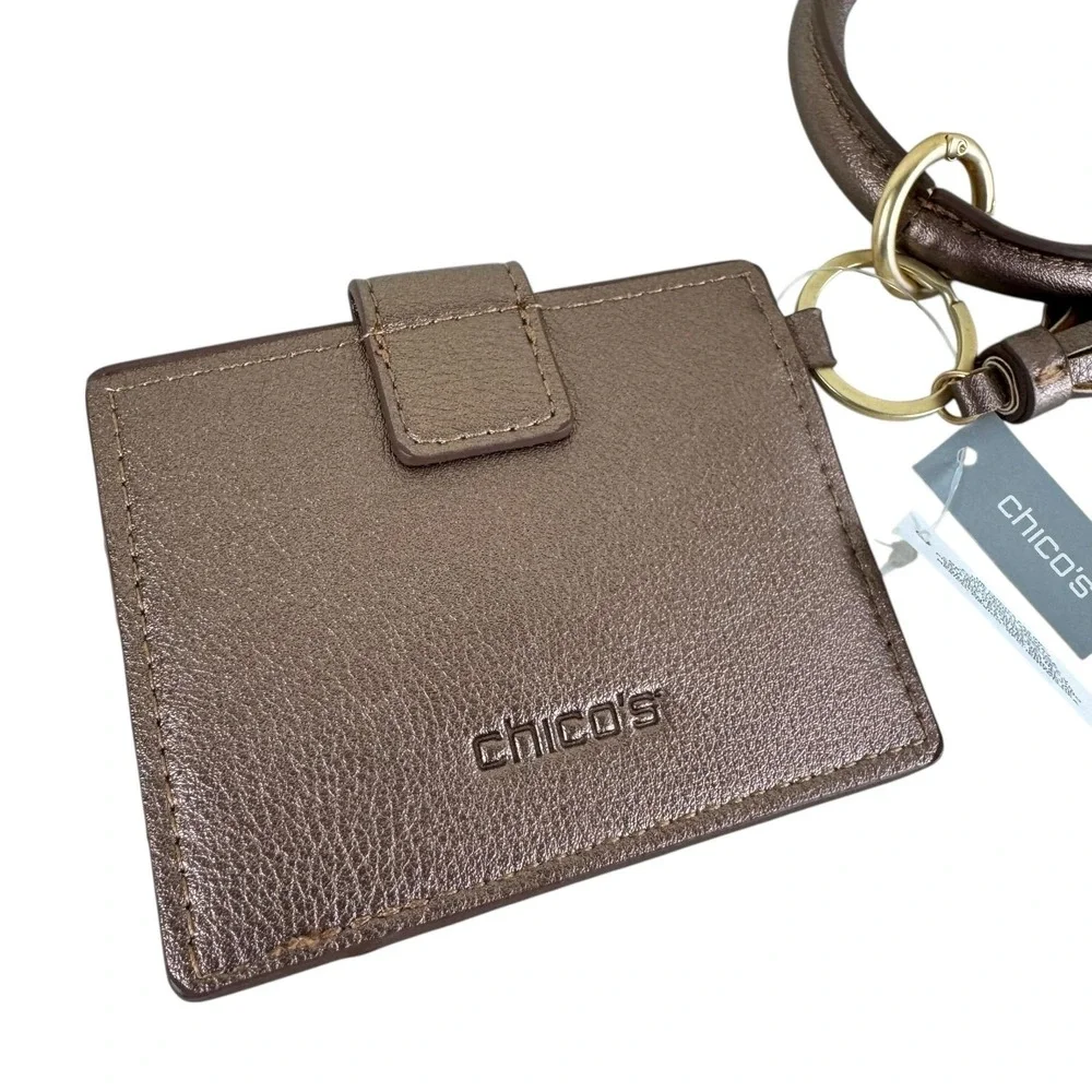 Chico's NWT Metallic Bronze Faux Leather ID Card Holder Wristlet